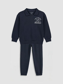 Polo Yaka Bask?l? Erkek ?ocuk Kal?n E?ofman Tak?m?