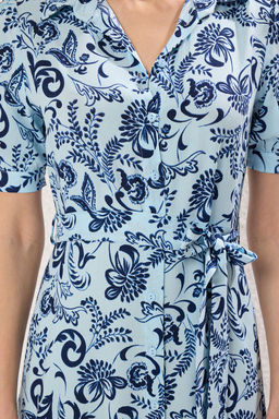 Ac?k Mavi Cicekli Kusakl? Midi Dokuma Elbise TWOSS20EL1559