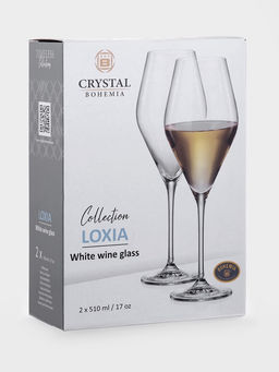 Бокалы для белого вина CRYSTAL BOHEMIA LOXIA, 510 мл, размер одного бокала 9×27 см, набор 2 шт., стекло, прозрачные