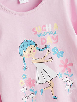 Bisiklet Yaka Bask?l? K?z ?ocuk Pijama Tak?m?