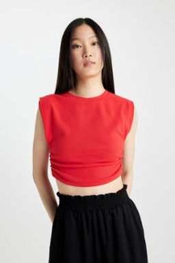 Slim Fit Dar Kesim Bisiklet Yaka Basic Duz Kolsuz Tisort