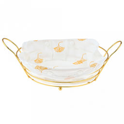 Корзина-сухарница металлическая, окрашенная "Мечта" д23,5см h6,8см s3мм, форма "круглая" с ручками, на ножках, чехол хлопок на кнопках, цвет - золотой (Китай)