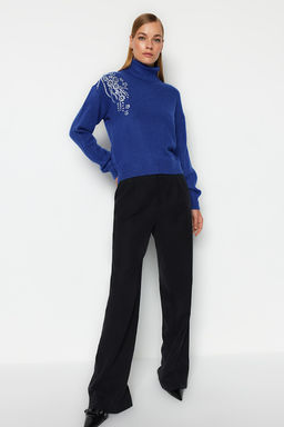 Siyah Yumusak Dokulu Tas Detayl? Bal?kc? Yaka Triko Kazak TWOAW24KZ00188 - Trendyolmilla фото 17