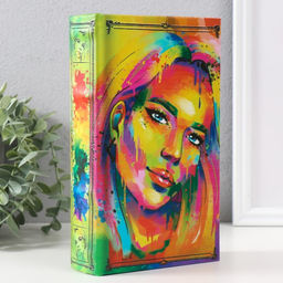 Шкатулка книга - сейф Портрет девушки. Пятна краски, дерево, искусственная кожа, тиснение, 21?13?5 см