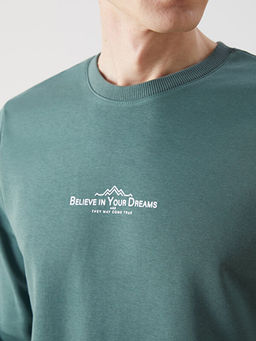 Bisiklet Yaka Uzun Kollu Bask?l? Erkek Sweatshirt