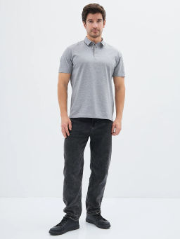 Джемпер мужской с воротником поло короткий рукав GREG G144-PM124T-LT1393 (серый)