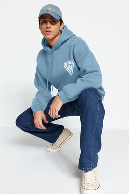 TRENDYOL MAN Turuncu %100 Pamuk Kapusonlu / Genis Kesim Kolej Bask?l? Ici Polarl? Sweatshirt TMNAW24SW00063 - Trendyolmilla фото 31