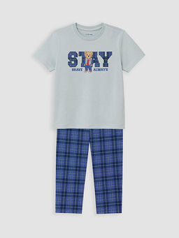 Bisiklet Yaka Bask?l? Erkek ?ocuk Pijama Tak?m