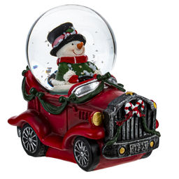 Фигурка декор в стекл шаре "Снеговик на машине", D4,5 см, L8 W4,5 H7,5 см, 2в.