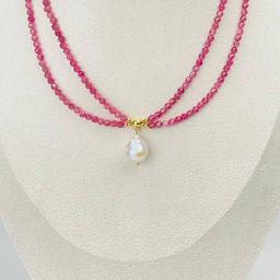 Колье из розового Турмалина и Жемчуга 38 см +