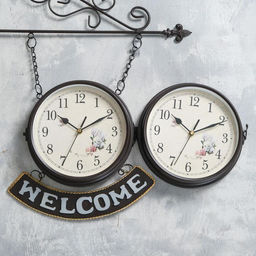 Часы настенные интерьерные WELCOME, двусторонние, на подвесе, бесшумные, плавный ход, 55×36 см, циферблат d=20 см