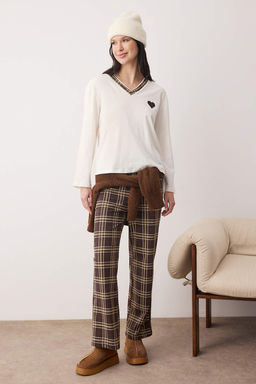 Siyah %100 Pamuklu Kalpli Ekoseli Orme Pijama Tak?m? THMAW26PT00063