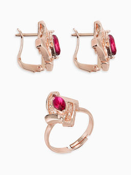 Гарнитур 3 предмета: серьги, кулон, кольцо Эдель ромб совершенство, цвет розовый в золоте, 45 см