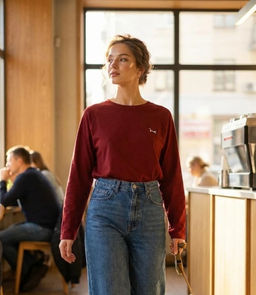 K13370 Лонгслив OVER SIZE с вышивкой БУРГУНДИ