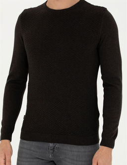 Kahverengi Slim Fit Bisiklet Yaka Triko Kazak - Pierre cardin фото 6