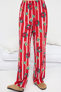 Teen K?rm?z? Ust Orme Alt Dokuma Kopek Bask?l? ve Y?lbas? Temal? Pijama Tak?m? THMAW26PT00044