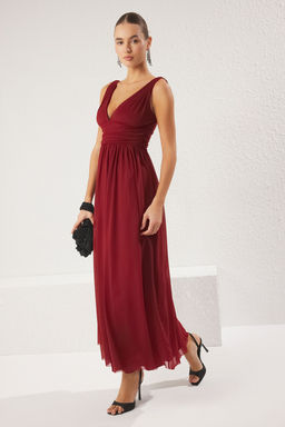 TRENDYOLMILLA Yag Yesili A-Kesim V Yaka Orme Uzun S?k Abiye Elbise TPRSS25AE00096  фото 12