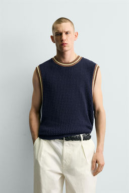 CHALECO PUNTO RIB CONTRASTE / Azul - Zara фото 2