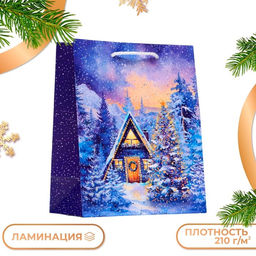 Цена за 2 шт. Пакет подарочный новогодний Зимний дом, 18?22.3?10 см