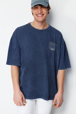 TRENDYOL MAN Antrasit Oversize/Genis Kesim Soluk Efektli Yaz? Bask?l? %100 Pamuklu T-Shirt TMNSS24TS00043 - Trendyolmilla фото 3