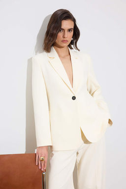 Limited Edition K?r?k Beyaz Fitted/Vucuda Oturan Dokuma Blazer Ceket TWOSS26BC00021