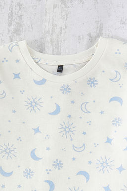 Mavi K?z Cocuk %100 Pamuk Bask?l? Oversize Family Pack/Aile K?sa Kol Pijama Tak?m? TKDSS25PT00030 - Trendyolmilla фото 6