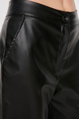 TRENDYOLMILLA Siyah Cigarette Dokuma Suni Deri Pantolon TWOAW22PL0290  фото 4