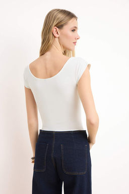 Ekru Fitted/Vucuda Oturan Kay?k Yaka Esnek C?tc?tl? Orme Body TWOSS24BD00029
