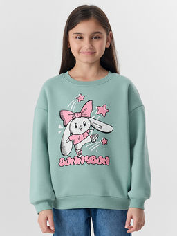 Свитшот для девочек зеленый с надписью Bunnybun