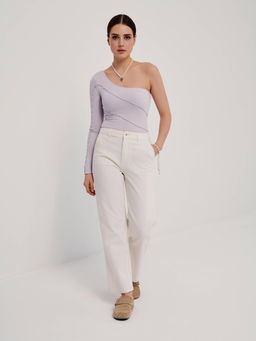 CONTE Боди на одно плечо из полотна в рубчик с декоративными швами LBD 2627 lavender