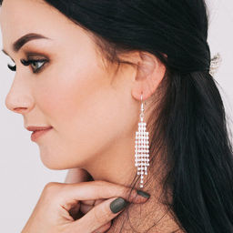 Серьги висячие со стразами Princess водопад, цвет белый в серебре, 8.5 см