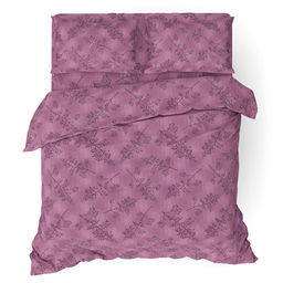 Постельное белье, комплект 1,5 спальный "Ботаника, ягодный", 4 предмета: пододеяльник 145х215см, простыня классическая 150х220см, 2 наволочки 70х70см с клапаном-запахом, бязь "Комфорт" 121г/м2, хлопок 100%, упаковка "классическая" ПВХ 32х41см, "Домаш