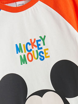 Bisiklet Yaka Mickey Mouse Bask?l? Erkek Bebek Pijama Tak?m?