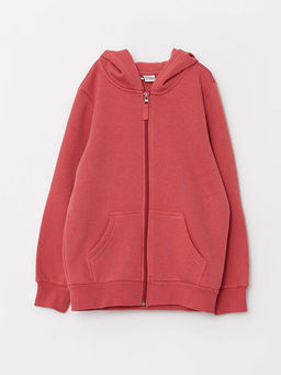 Kap??onlu Basic Uzun Kollu K?z ?ocuk Fermuarl? Sweatshirt