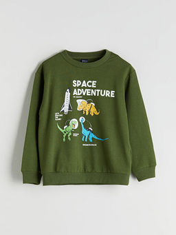 Bisiklet Yaka Bask?l? Erkek ?ocuk Sweatshirt