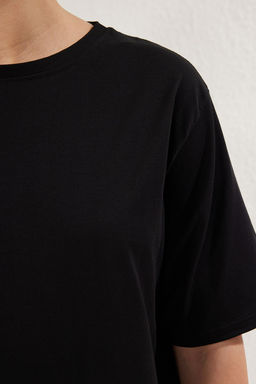 TRENDYOLMILLA Koyu Kahverengi %100 Pamuklu Bisiklet Yaka K?sa Kol Midi Orme T-shirt Elbise TWOSS25EL00465  фото 4