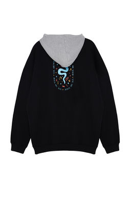 TRENDYOL MAN Siyah Buyuk Beden Oversize/Genis Kesim Kapusonlu Mistik Bask? Ici Polarl? Sweatshirt TMNAW24AO00006 - Trendyolmilla фото 7