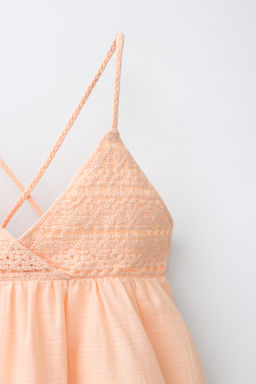 TOP FLUIDO COMBINADO CROCHET / Naranja claro