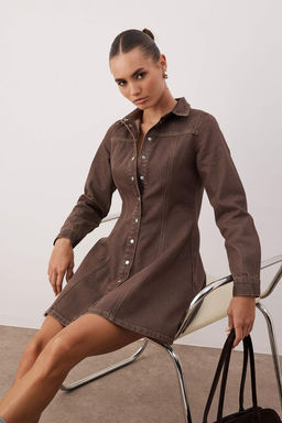 Kahverengi Duz K?sa / Mini Denim Elbise TWOAW26EL00344 - Trendyolmilla фото 2