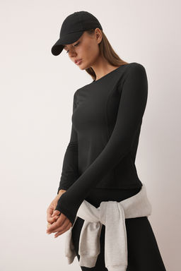 Siyah Dikis Detayl? Dalg?c/Scuba Kumas Spor Ust/Bluz THMAW26BZ00004