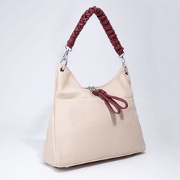 Сумка-мешок, отдел на молнии, 3 наружных кармана, длинный ремень, цвет бежевый/бордовый - Simaland фото 3