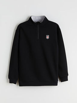 Dik Yaka Be?ikta? Bask?l? Erkek ?ocuk Sweatshirt