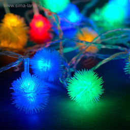 Гирлянда Нить 5 м с насадками Ёжики цветные, IP20, прозрачная нить, 30 LED, свечение мульти, 8 режимов, 220 В - Luazon lighting фото 2