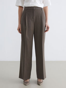 Y?ksek Bel Geni? Pa?a Kad?n Pileli Pantolon