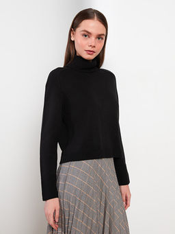 Bal?k?? Yaka D?z Uzun Kollu Kad?n Triko Kazak