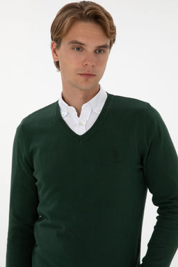 Erkek Slim Fit V Yaka Koyu YeЕil Basic Kazak - U.s. polo assn фото 2