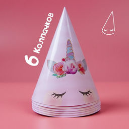 Набор бумажной посуды Единорог, 6 тарелок, 6 стаканов, 6 колпаков, 1 гирлянда - Страна карнавалия фото 5