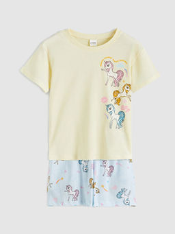 Bask?l? K?z ?ocuk ?ortlu Pijama Tak?m?