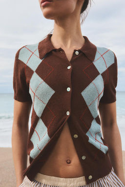 DIAMOND PATTERN KNIT POLO TOP - Zara фото 3