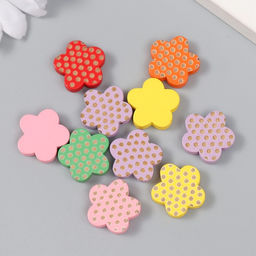 Цена за 10 шт. Бусина для творчества дерево Яркий цветочек в золотой горох, 1.9?2?0.5 см, МИКС